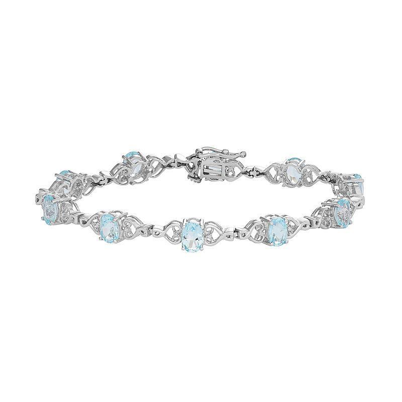 Sterling Silver Sky Blue Topaz Heart Link Bracelet, Womens, Size: 7.5 Product Image