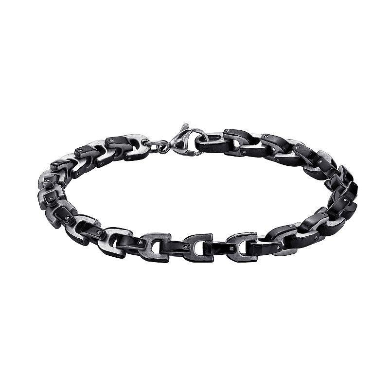 LYNX Mens Stainless Steel Bracelet with Black Ion-Plated Accents Two Tone Product Image