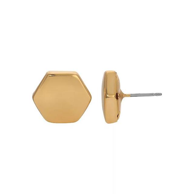 1928 Gold Tone Hex Button Post Earrings, Womens, Yellow Product Image