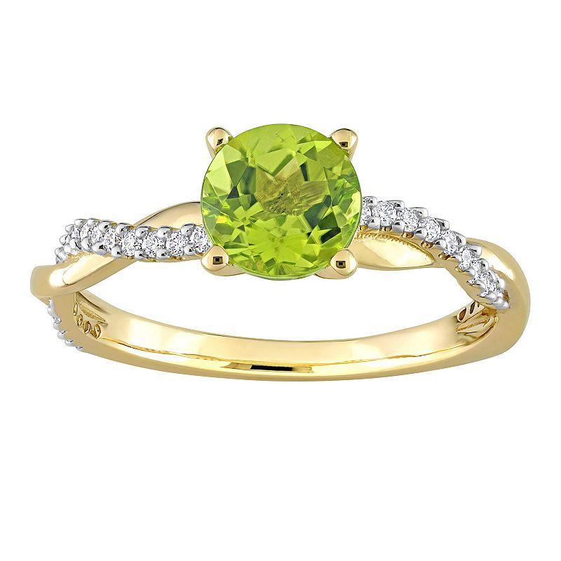 Stella Grace 14k Gold Peridot & 1/6 Carat T.W. Diamond Crossover Engagement Ring, Womens Product Image