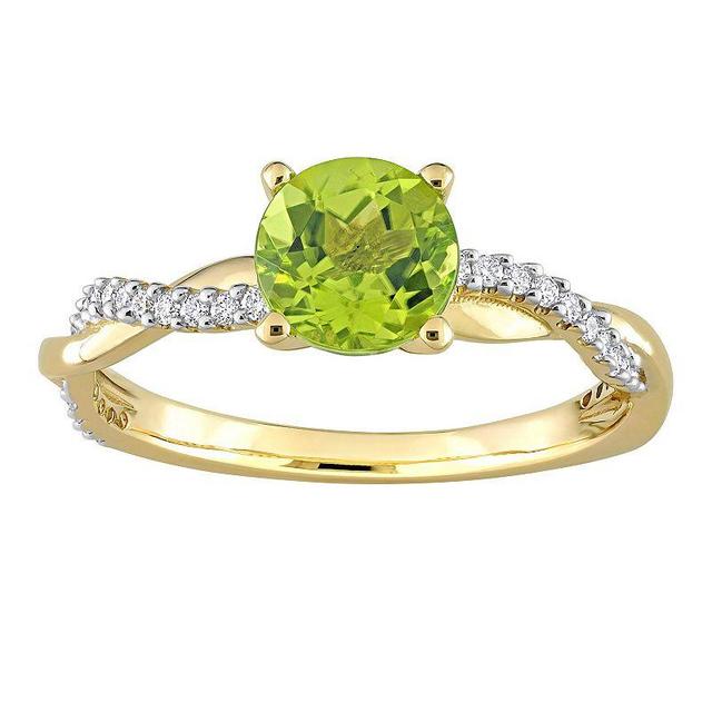 Stella Grace 14k Gold Peridot & 1/6 Carat T.W. Diamond Crossover Engagement Ring, Womens Product Image