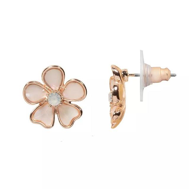 LC Lauren Conrad Rose Gold Tone Mother-of-Pearl Floral Stud Earrings, Womens, White Product Image