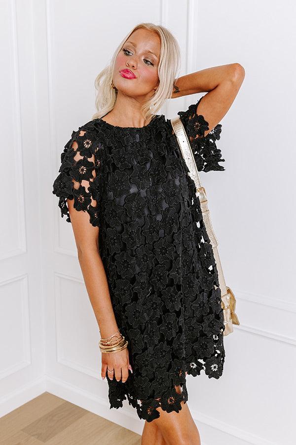 Dainty Darling Crochet Mini Dress in Black Product Image