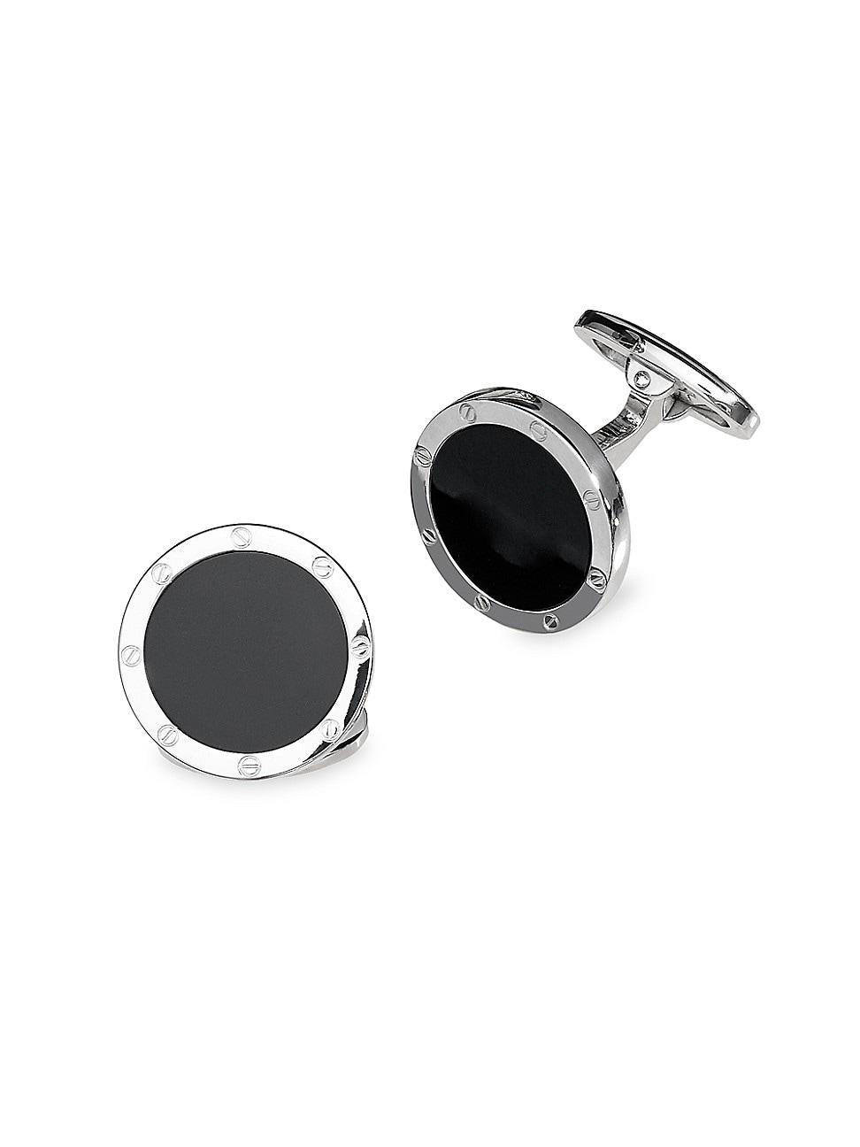 Mens Etched Rivet Round Onyx Cufflinks Product Image