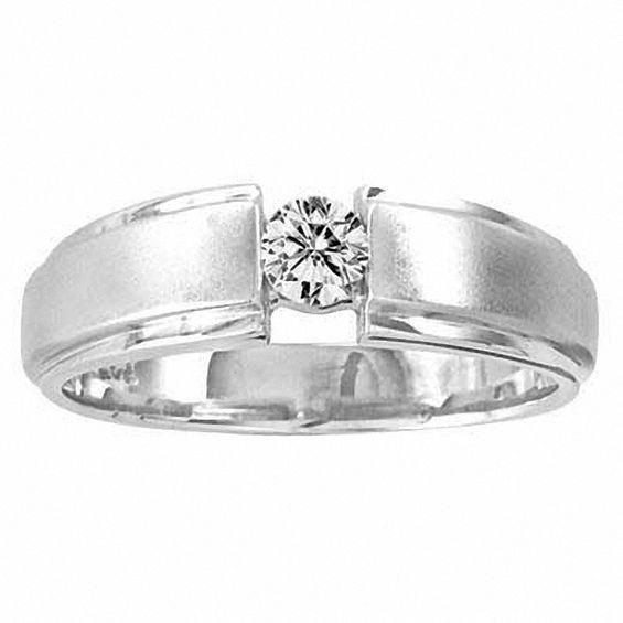 Men's 1/4 CT. T.w. Diamond Solitaire Wedding Band in 14K White Gold Product Image