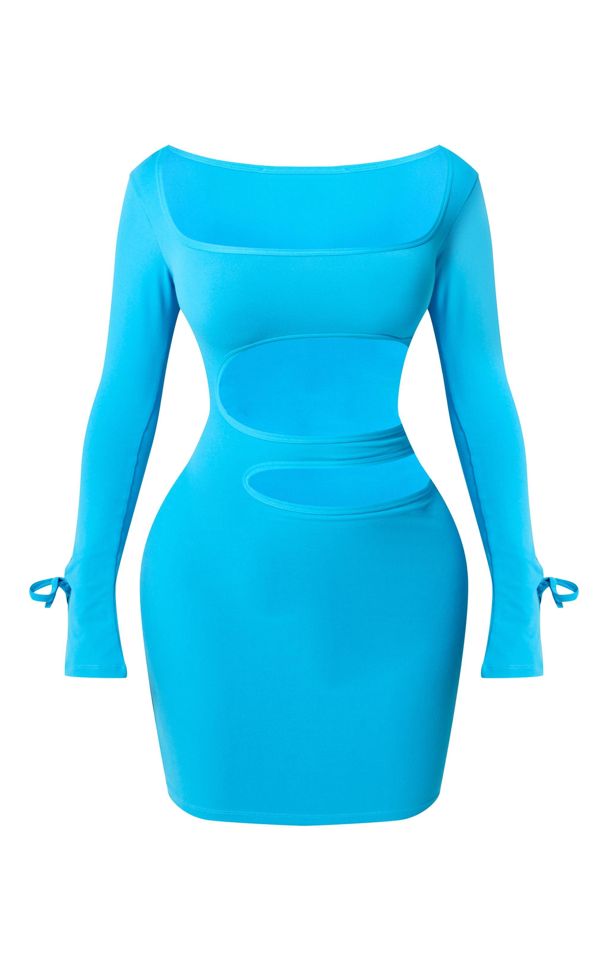 Shape Bright Blue Sculpted Square Neck Cut Out Mini Dress Product Image