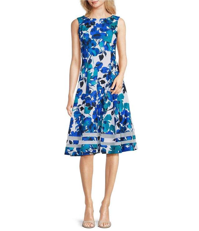 Calvin Klein Sleeveless Boat Neck Floral Midi Dress Product Image