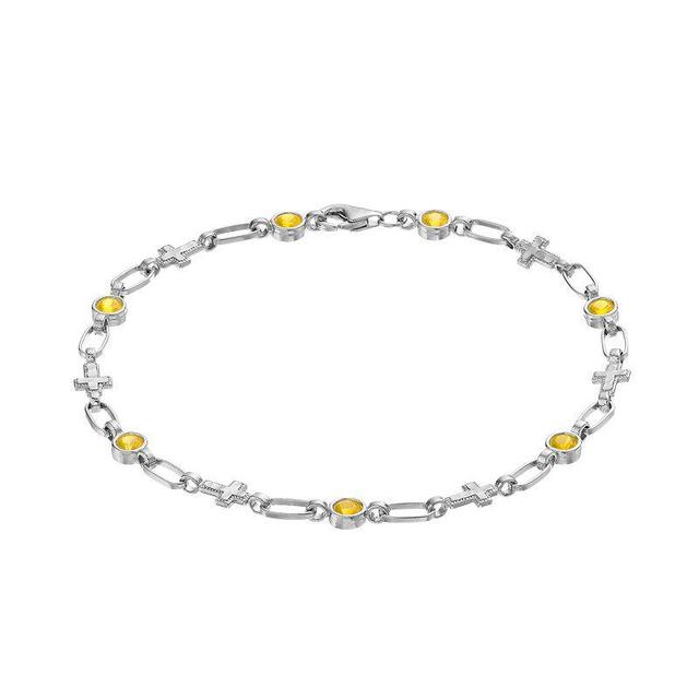 Kristen Kesho Sterling Silver Lab-Created Yellow Sapphire Cross Link Bracelet, Womens Product Image