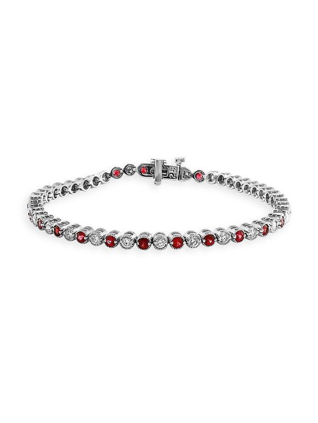 Womens 18K White Gold, Ruby & 1.52 TCW Diamond Tennis Bracelet Product Image