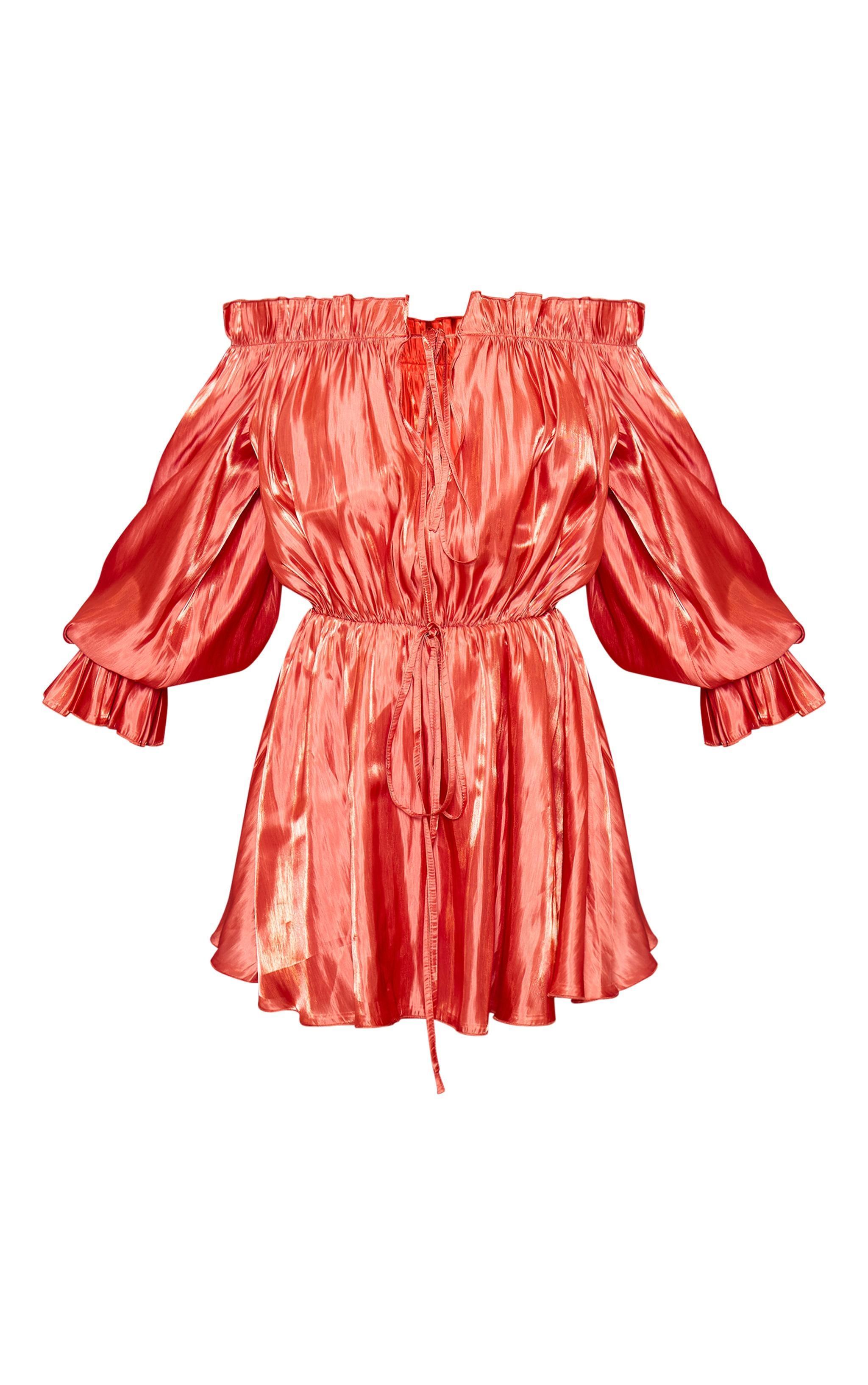 Burnt Orange Iridescent Bardot Floaty Romper Product Image