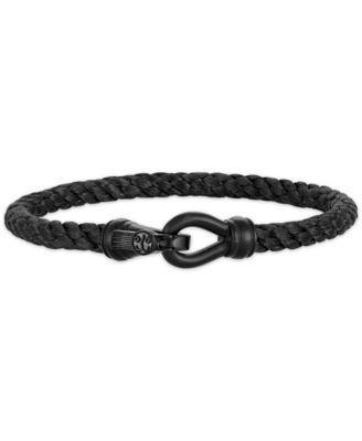 Esquire Mens Jewelry Woven Black Nylon Bracelet in Black Ip Stainless Steel, Created for Macys Product Image