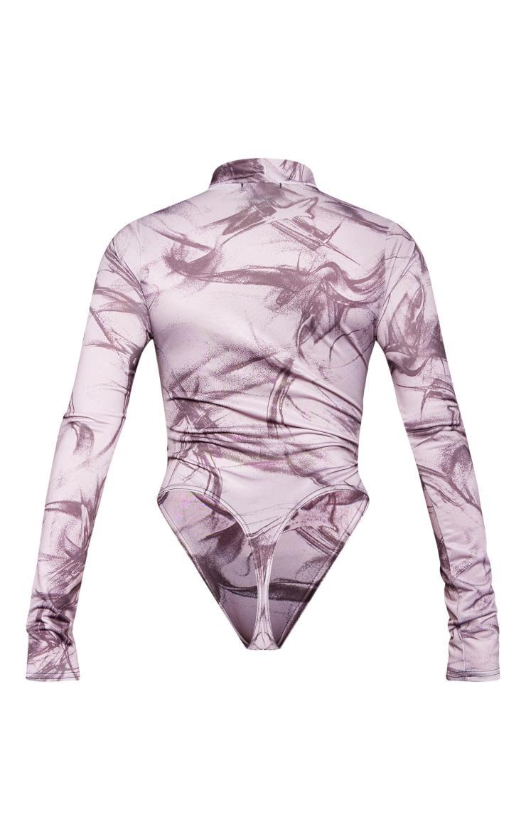 Grey Slinky Printed Cut Out Bodysuit Product Image