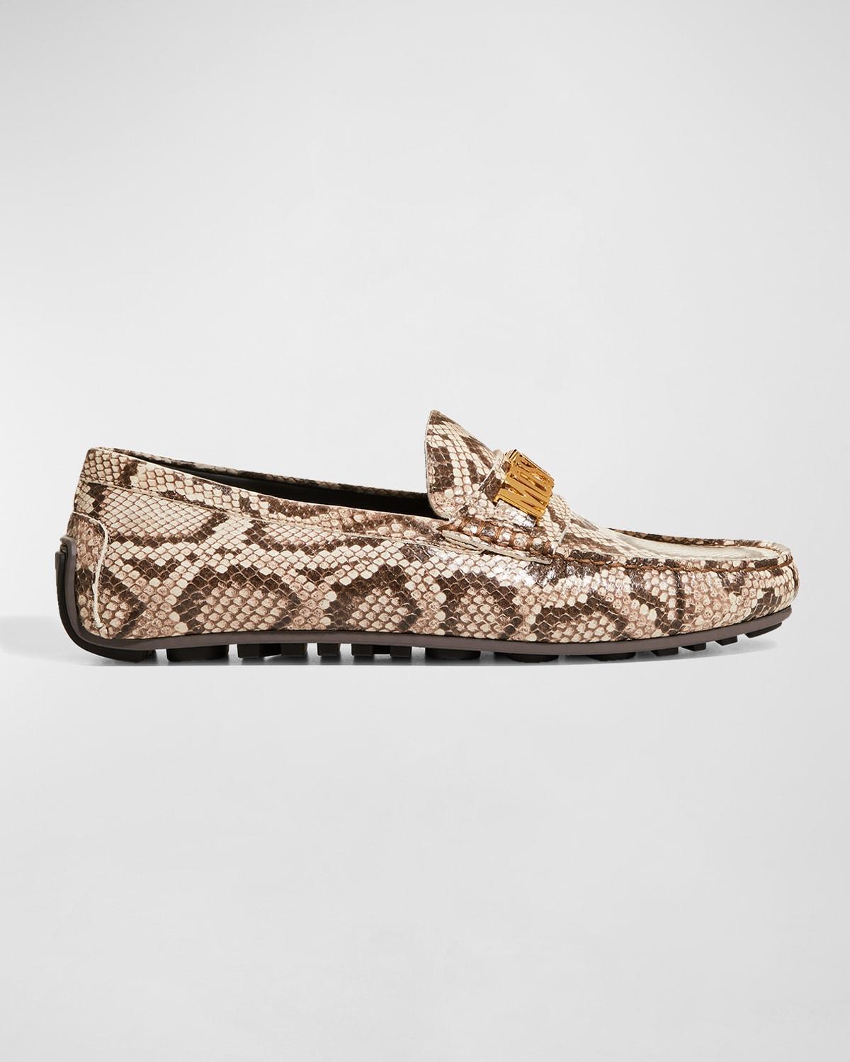 Moschino Men's Embossed Leather Logo Driving Loafers  - BEIGE - Size: 43 EU (10D US) Product Image