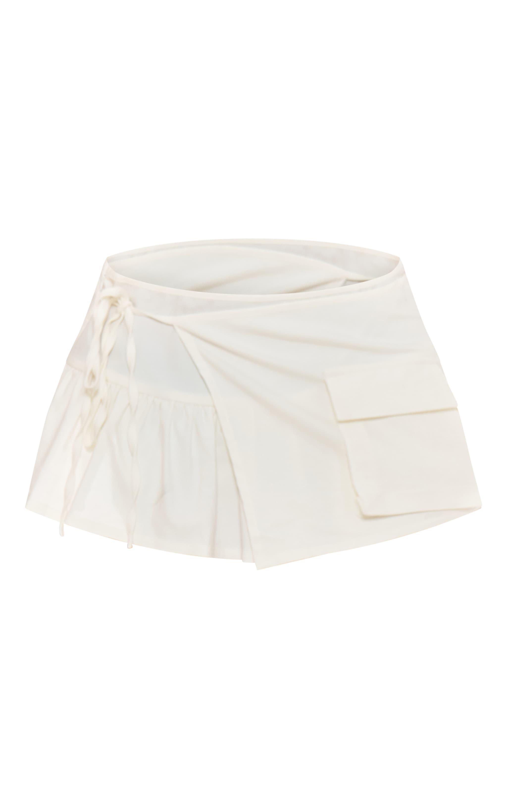 White Woven Frill Detail Cargo Skort Product Image