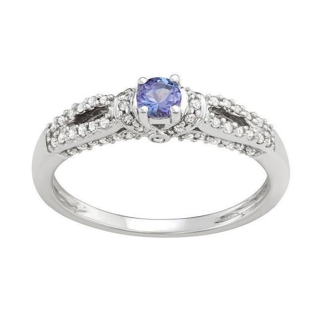 14k White Gold 1/3 Carat T.W. Diamond & Tanzanite Engagement Ring, Womens Purple Product Image