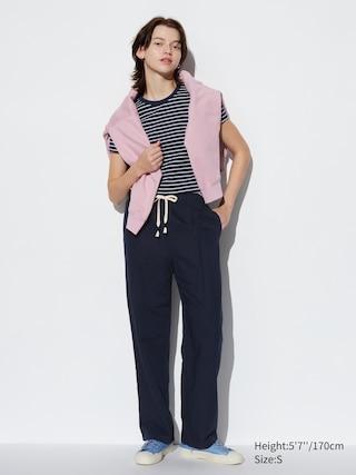 Womens Linen Blend Easy Pants Navy Small UNIQLO US Product Image