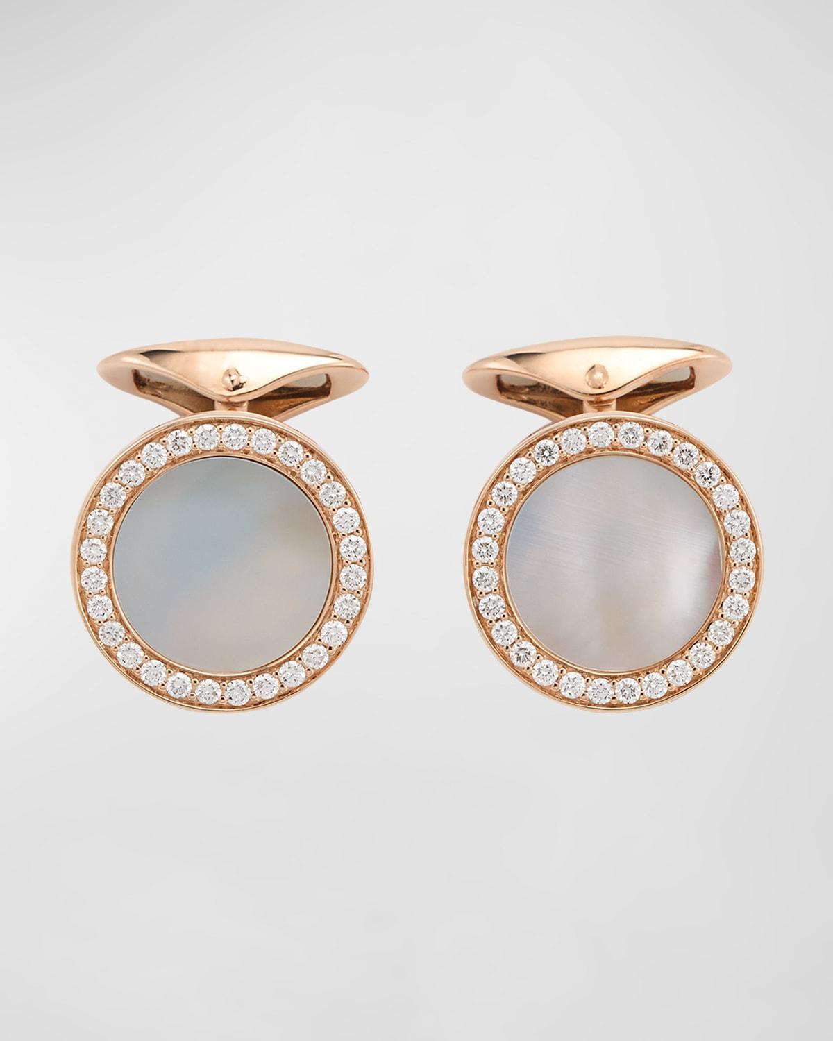 Mens 18K Gold, Diamond & Mother Of Pearl Cufflinks Product Image