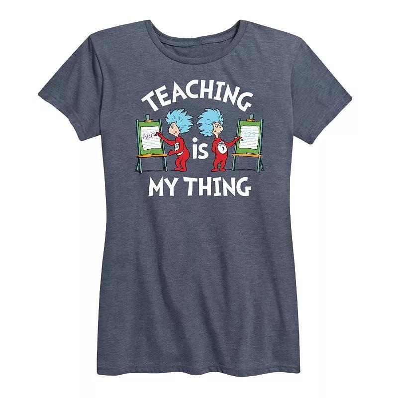 Womens Dr. Seuss Teaching Is My Thing Graphic Tee, Girls Grey Blue Product Image