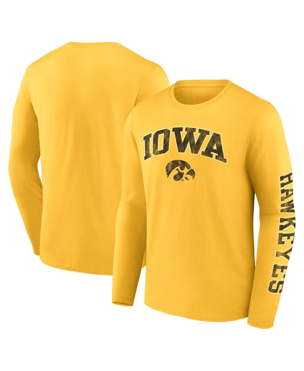 Mens Fanatics Gold Iowa Hawkeyes Distressed Arch Over Logo Long Sleeve T-shirt Product Image