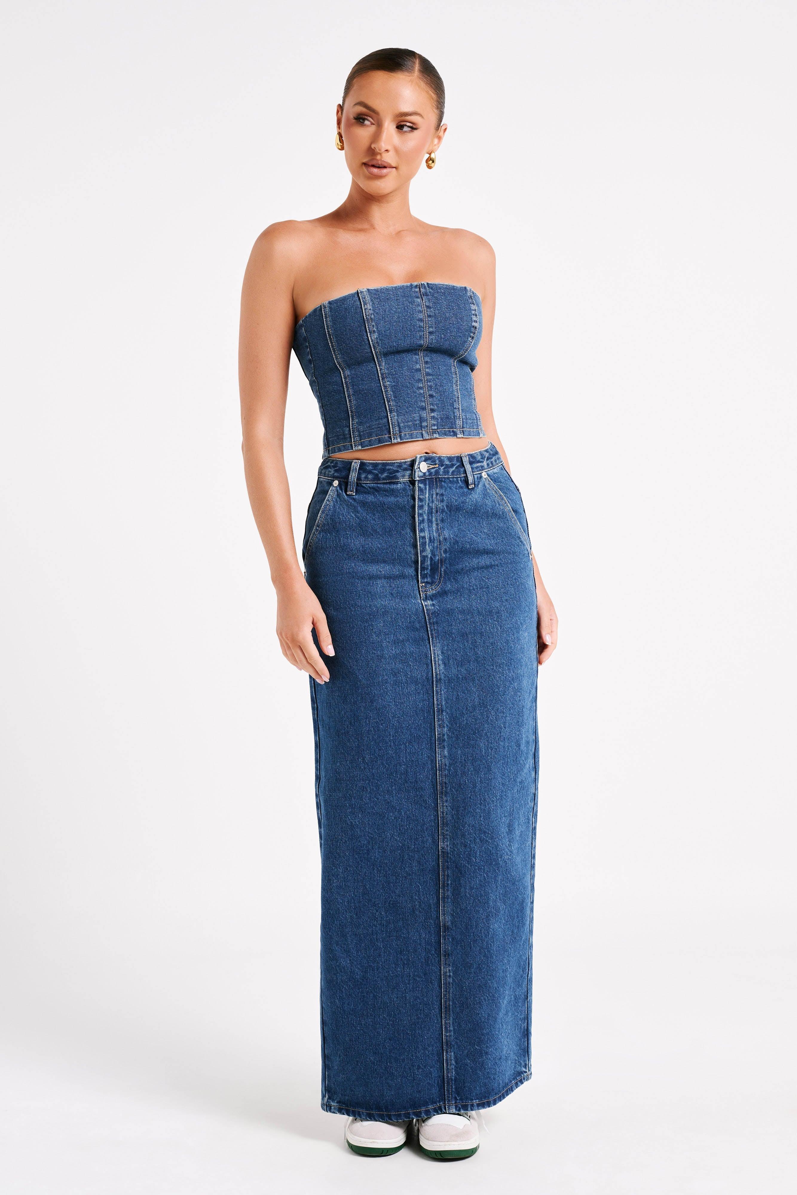 Jordana Denim Tube Top - Dark Blue Product Image