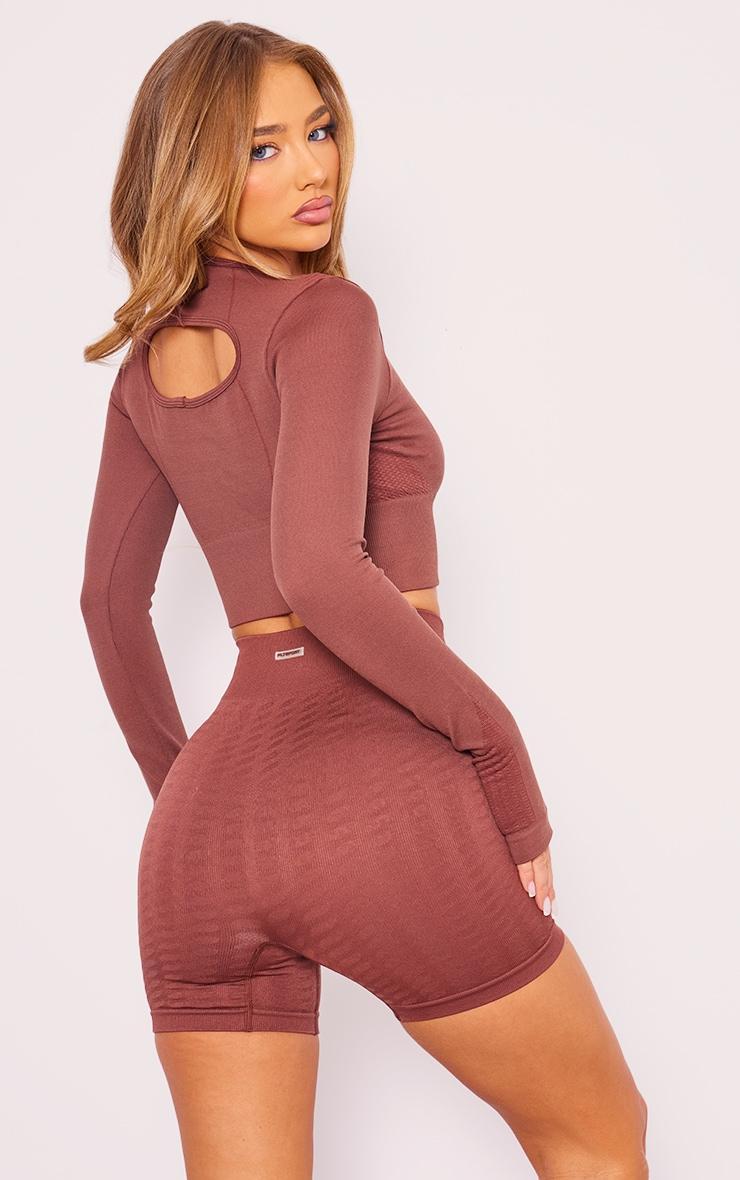 PLT SPORT Espresso Seamless Contrast Long Sleeve Crop Top Product Image