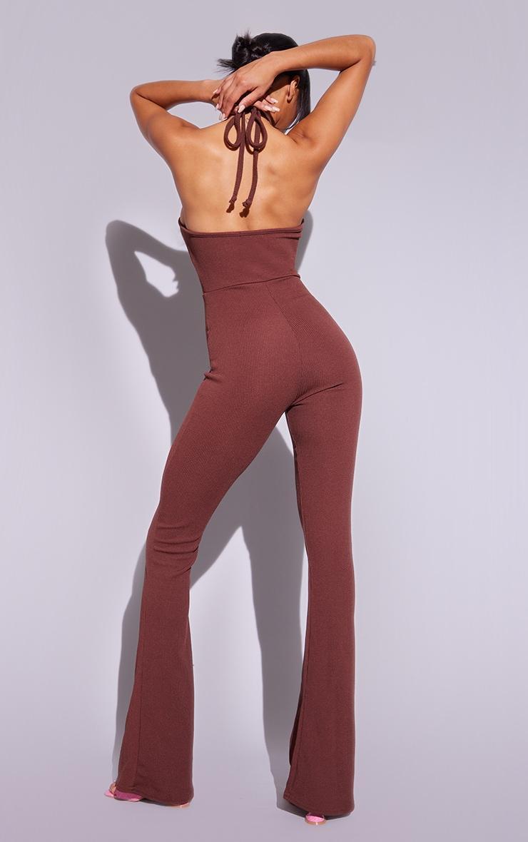 Chocolate Rib Ring Detail Cut Out Halterneck Jumpsuit Product Image