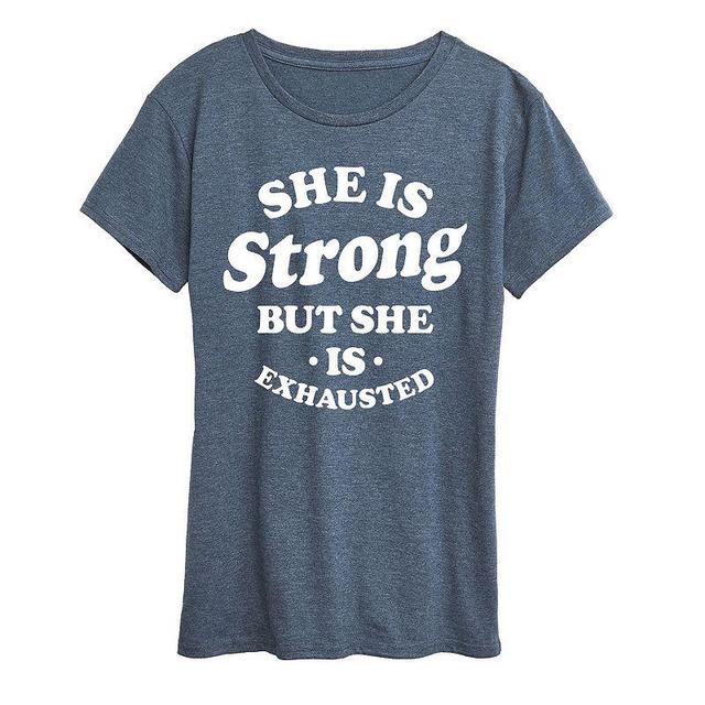 Plus She Is Strong She Is Exhausted Graphic Tee, Girls Grey Blue Product Image