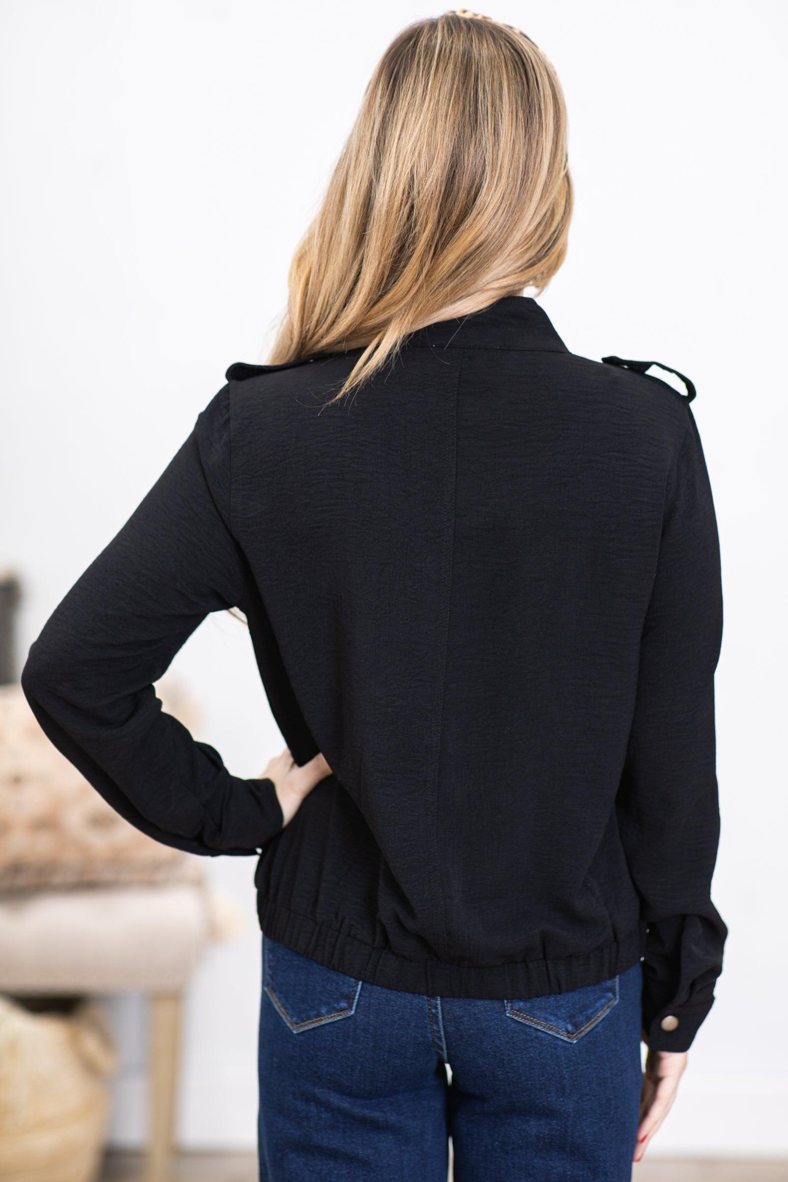 Black Snap Button Jacket With Chest Pockets Product Image