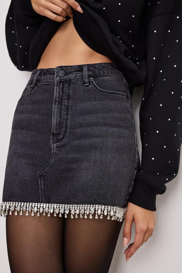 DENIM CRYSTAL TRIM SKIRT | BLACK376 Product Image