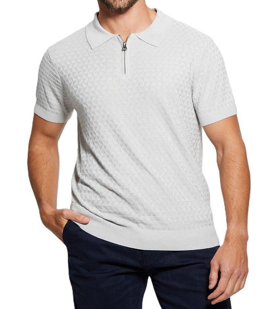 Guess Short Sleeve Checkered Zip Kyle Polo Shirt Product Image