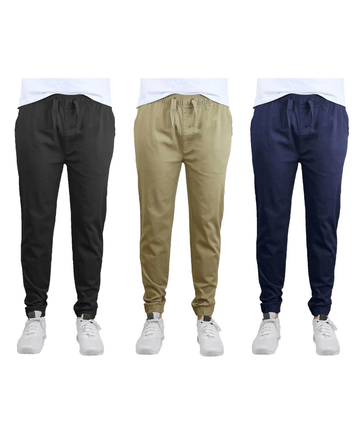 Galaxy By Harvic Mens Slim Fit Basic Stretch Twill Joggers, Pack of 3 - Khaki Product Image