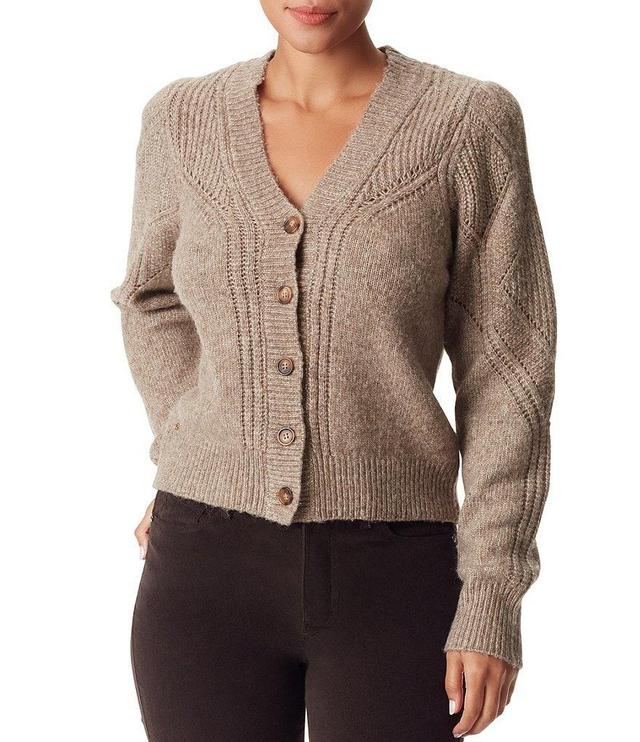 Sam Edelman Julietta Ribbed Knit V-Neck Puff Sleeve Button Front Cardigan Product Image