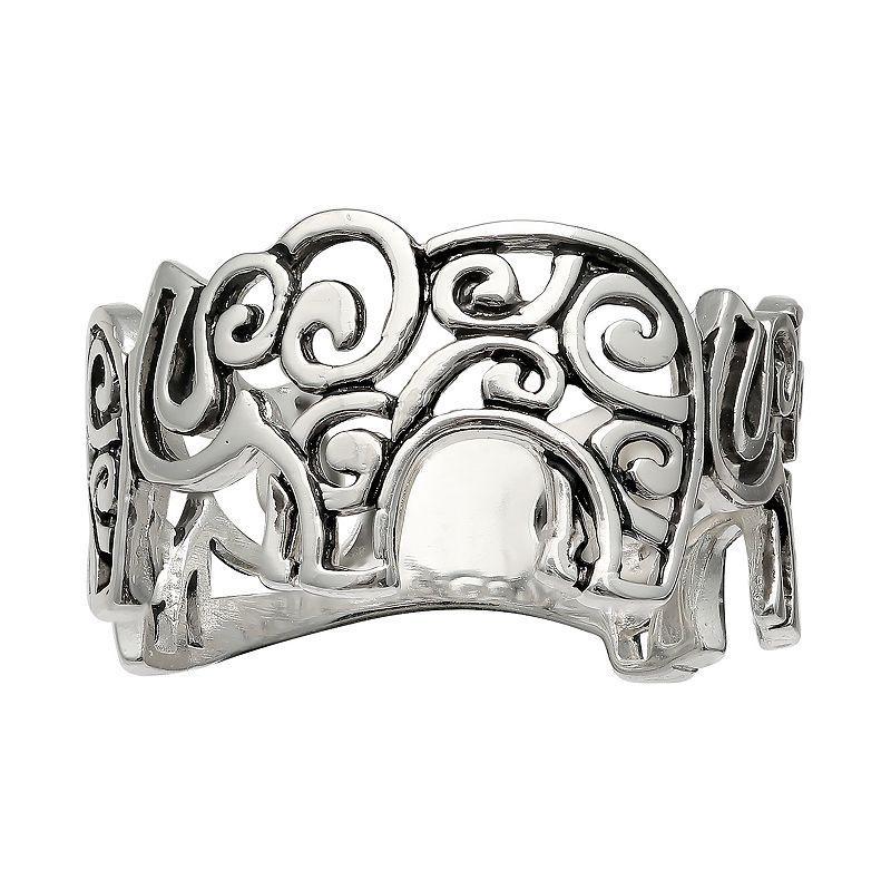 Womens PRIMROSE Primrose sterling silver polished oxidize elephant band ring, Size 9., Womens Product Image