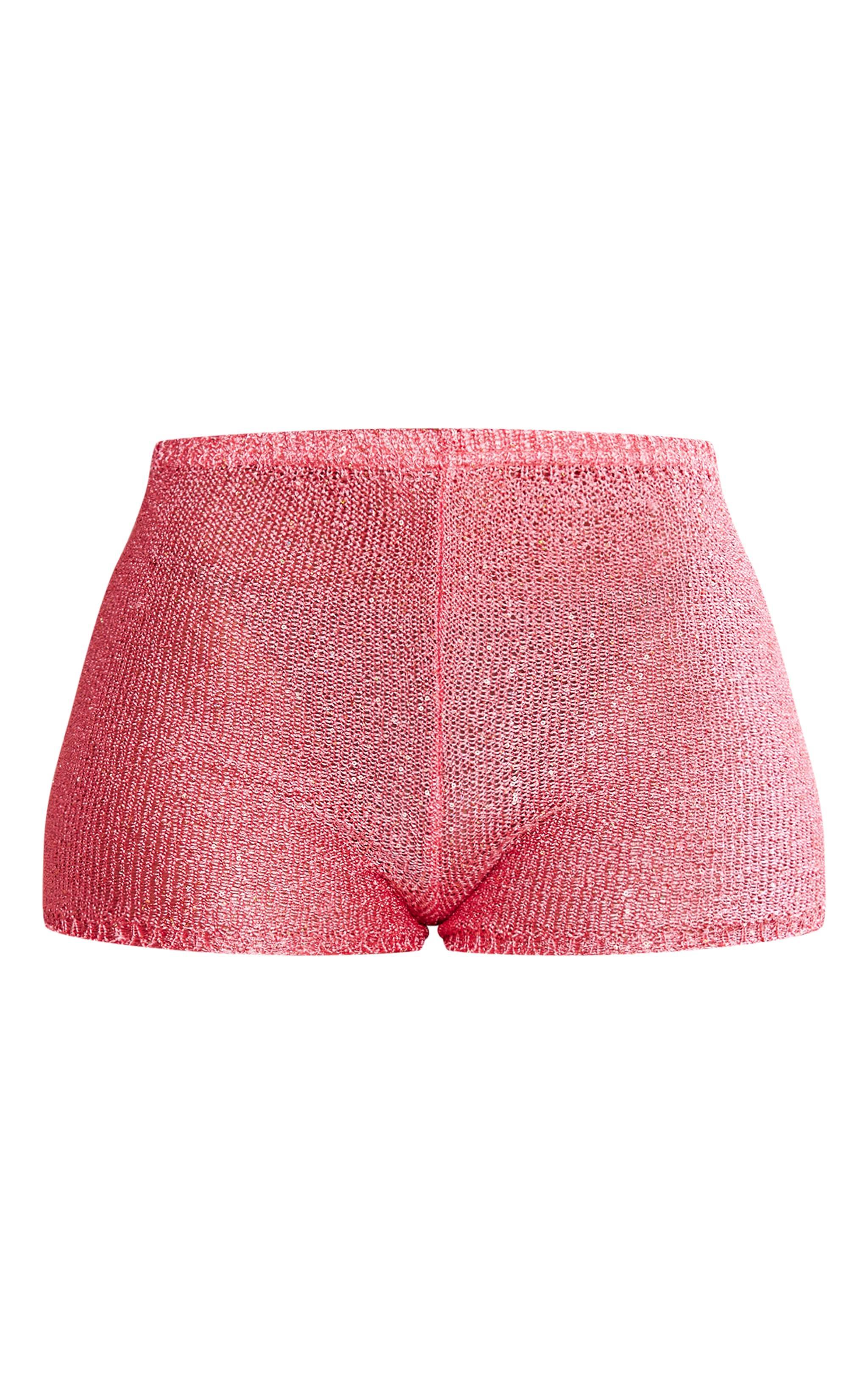 Shape Pink Sequin Knit Low Rise Hot Pants Product Image