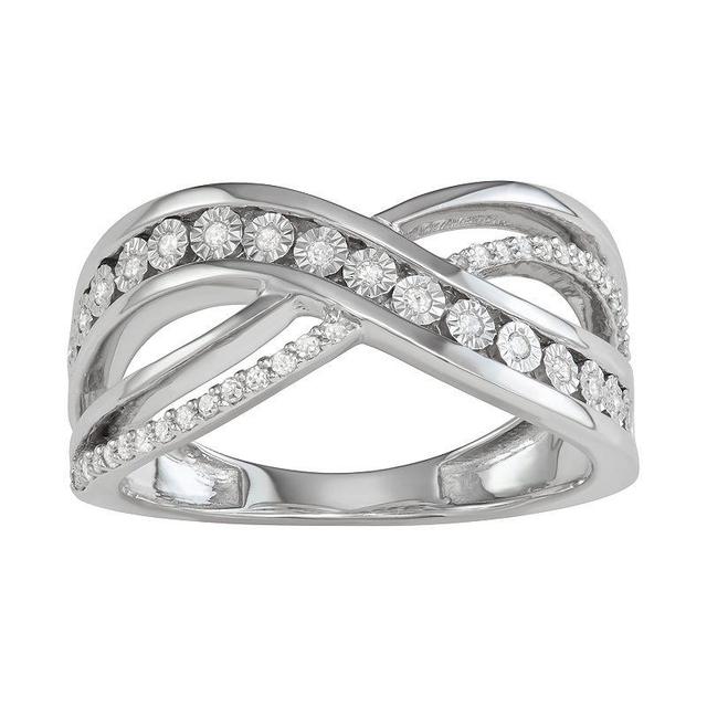 Sterling Silver 1/5 Carat T.W. Diamond Crisscross Ring, Womens, Silver Tone Product Image