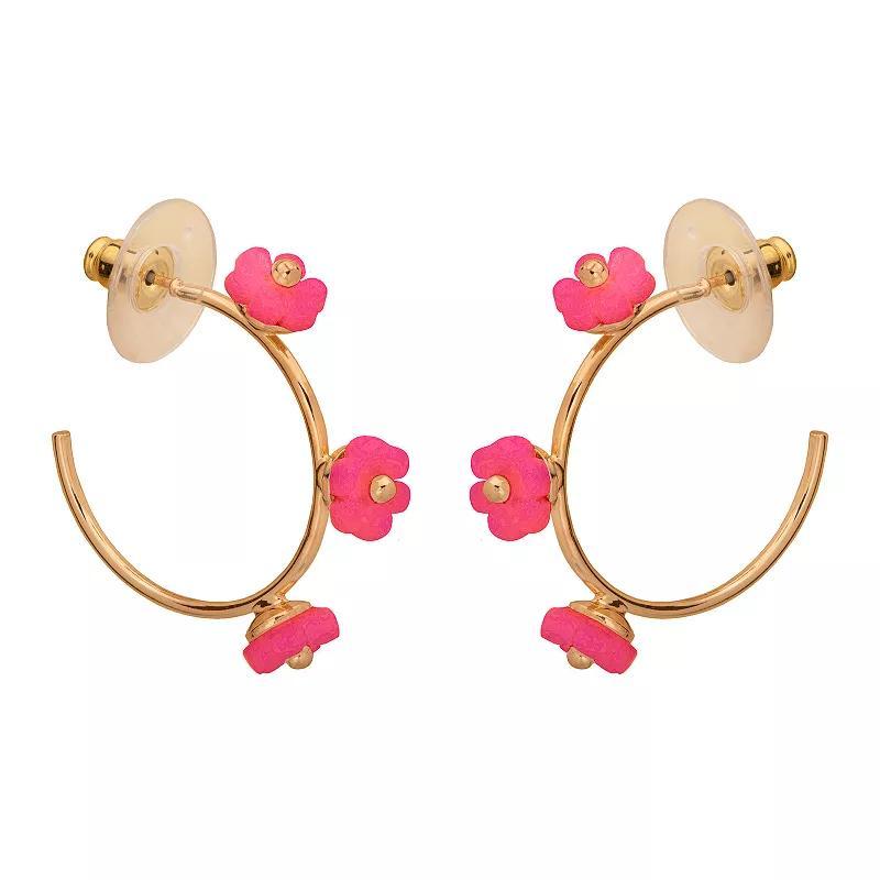 LC Lauren Conrad Gold Tone Coral Flower Statement C-Hoop Earrings, Womens, Pink Product Image