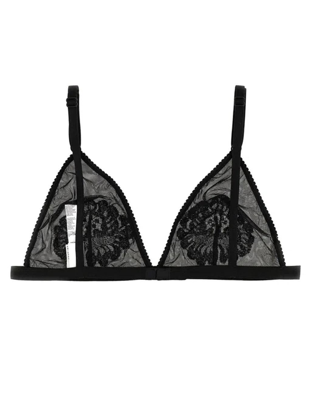 DOLCE & GABBANA Dolce&gabbana Black Tulle Triangle Bra With Lace Details Product Image