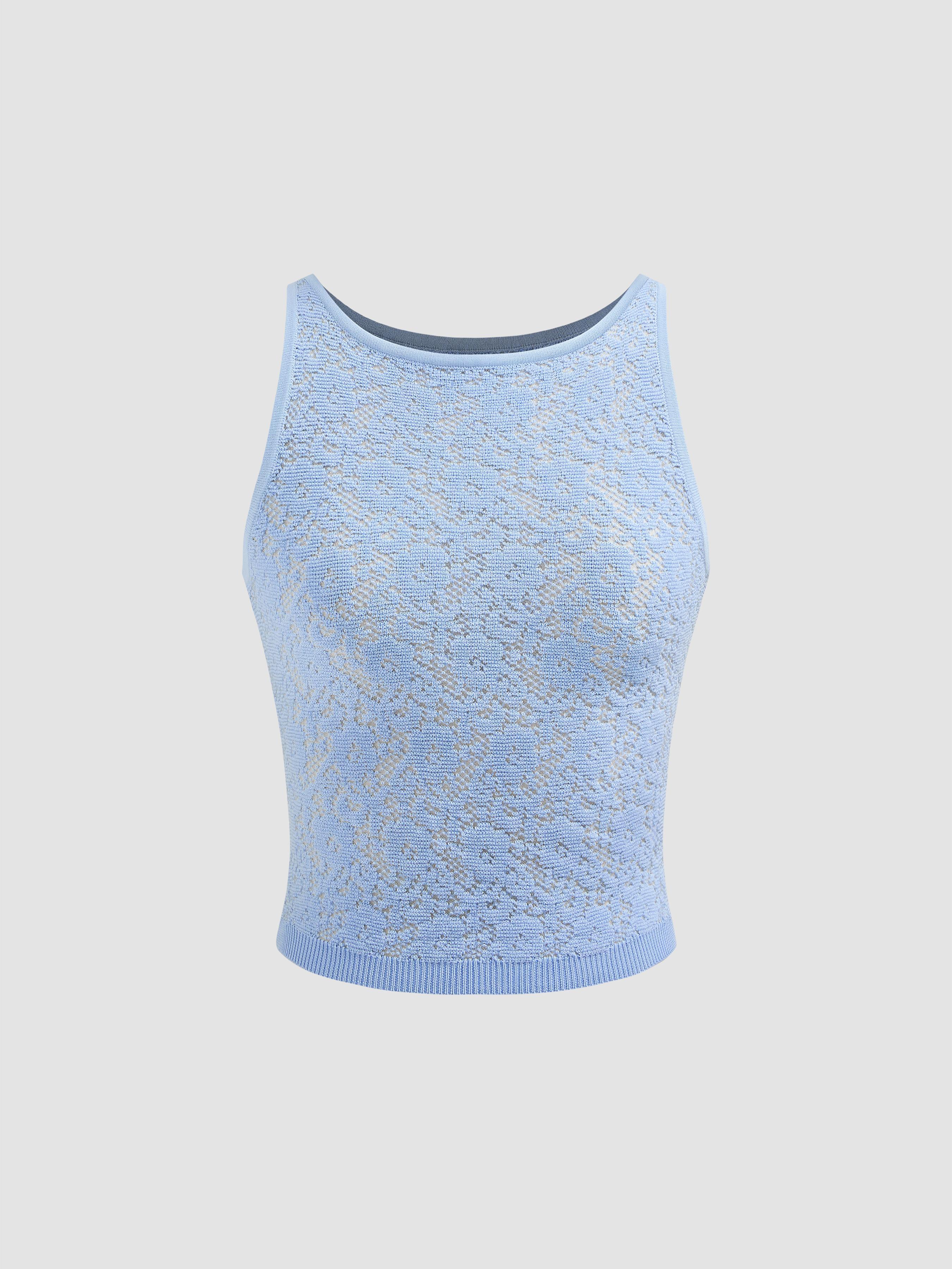 Knit Boat Neck Solid Floral Crop Tank Top product image