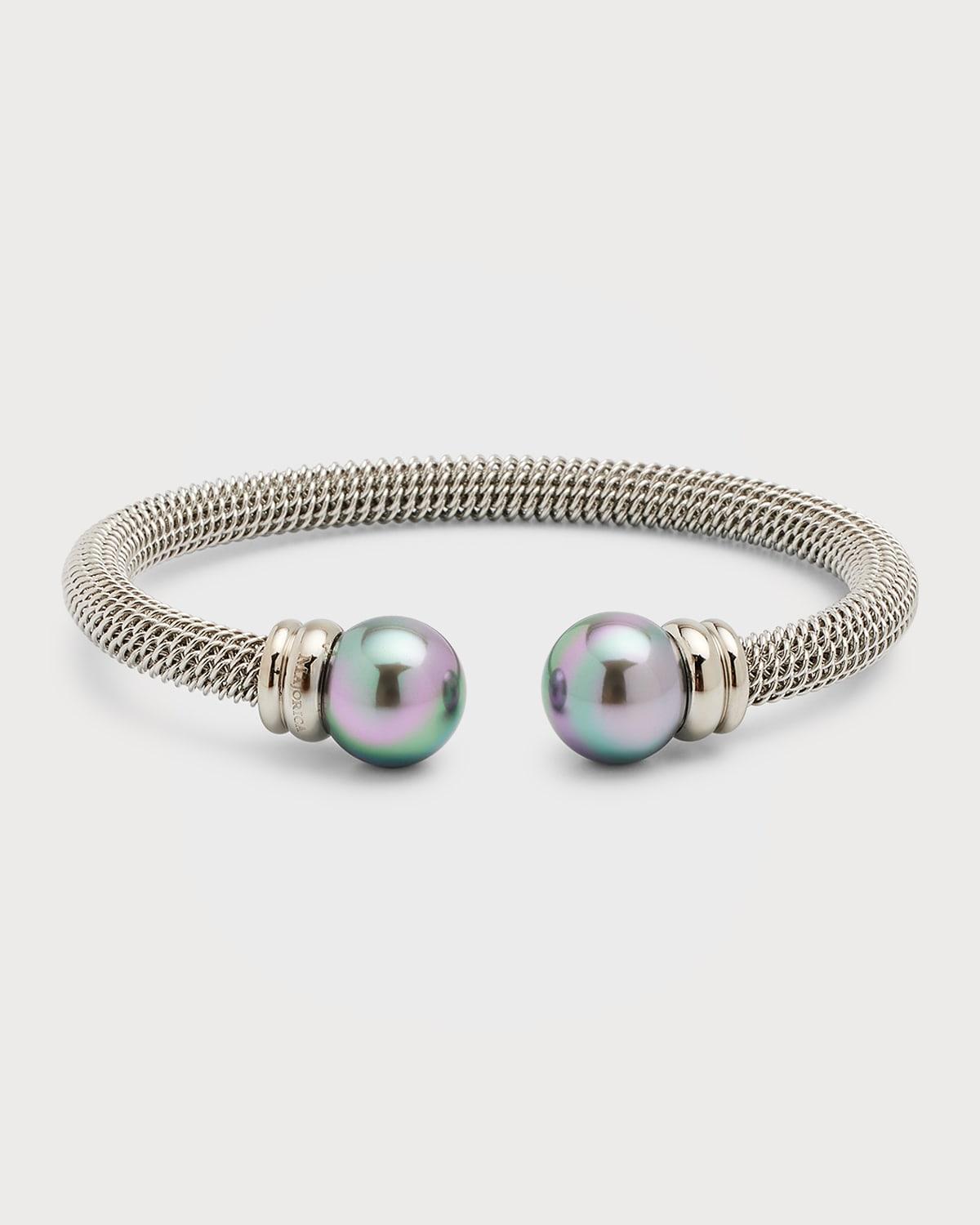 Womens Tender Classic Stainless Steel Mesh & Lab-Grown Pearls Bangle Product Image