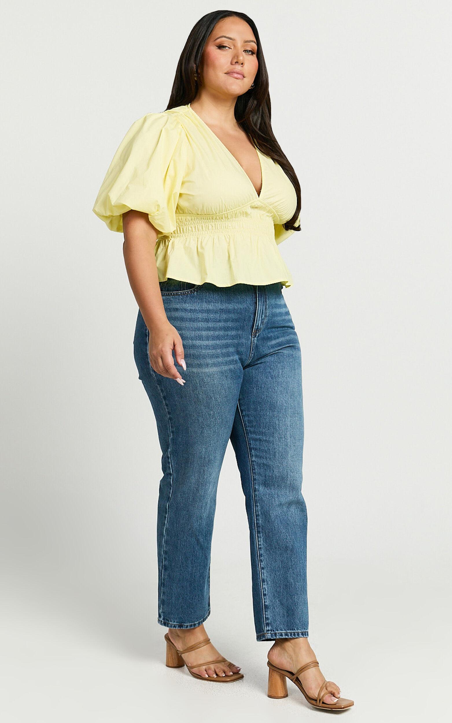 Mellie Top - Puff Sleeve Peplum Top in Yellow Product Image