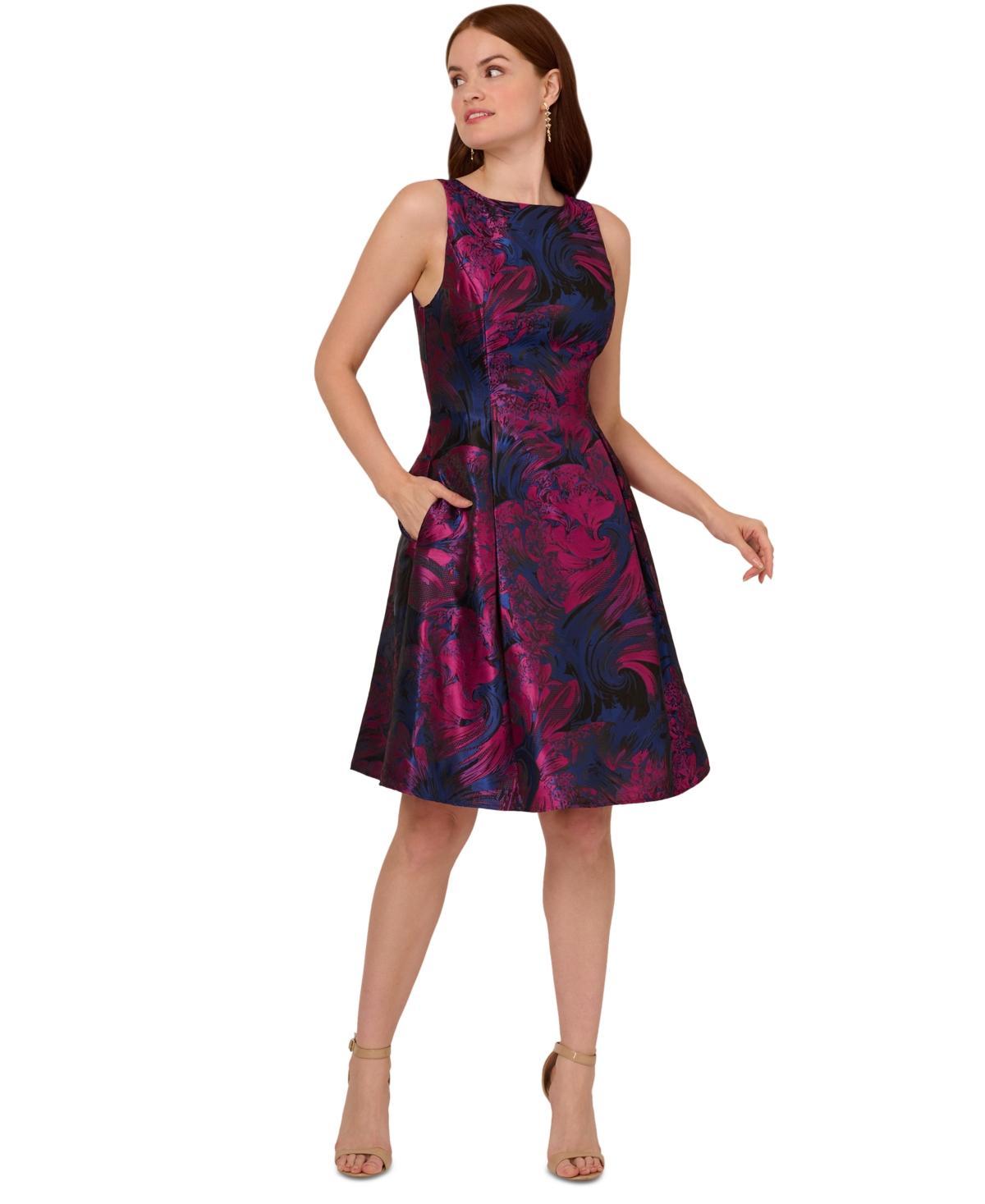 Adrianna Papell Womens Floral-Jacquard Sleeveless Fit & Flare Dress product image