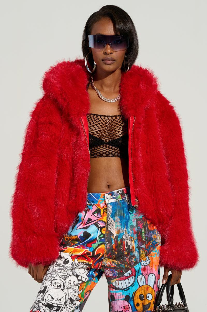 LOOK AT ME NOW HOODED FUR BOMBER Product Image