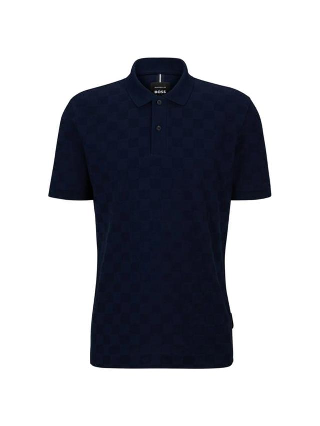 Porsche X Boss Mercerized-cotton Polo Shirt With Check Structure In Dark Blue Product Image