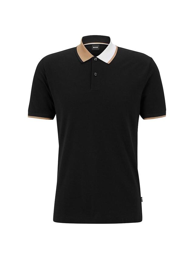 Mens Cotton-Piqu Polo Shirt with Color-Blocked Collar Product Image