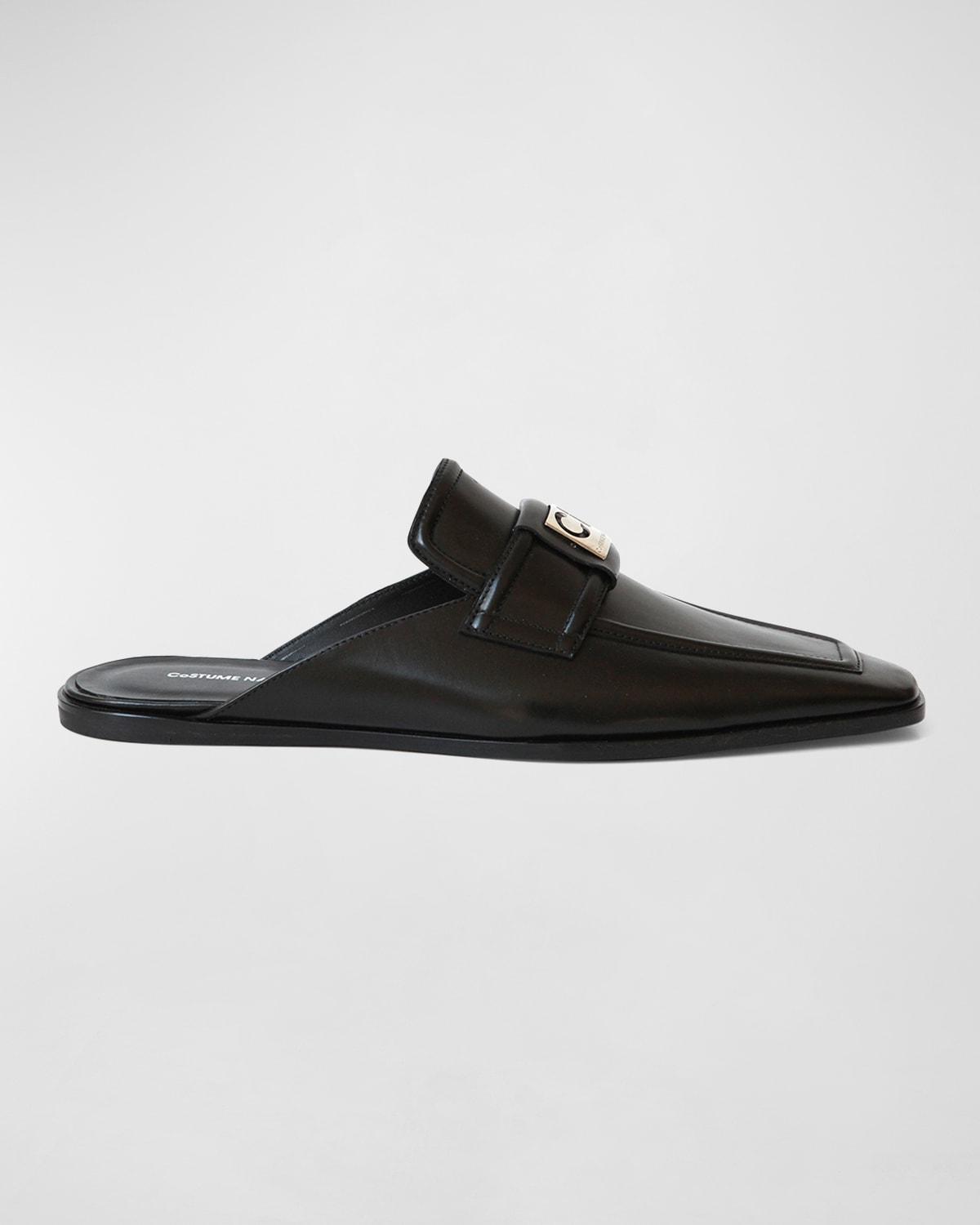 Mens CN-Logo Leather Backless Loafer Slides Product Image