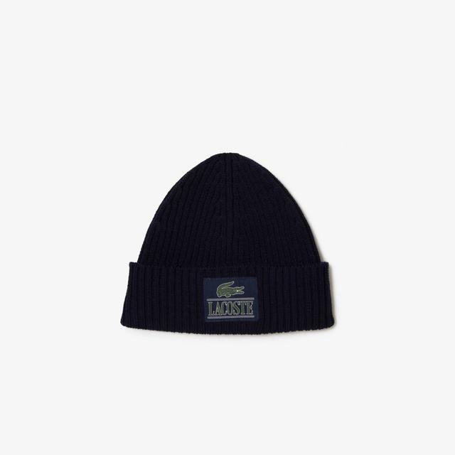 Ribbed Wool Woven Patch Beanie Product Image