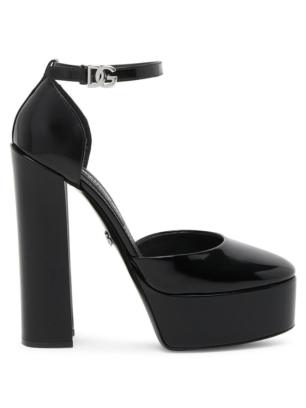 Womens Logo Patent Leather Platform Ankle-Strap Pumps product image