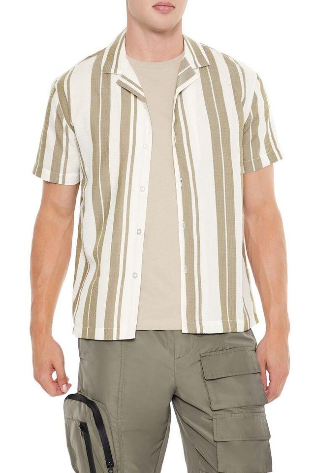 Textured Striped Cuban-Collar Shirt | Forever 21 Product Image