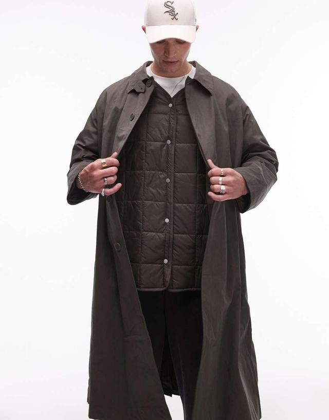 Topman oversized trench coat with removeable lining in khaki Product Image