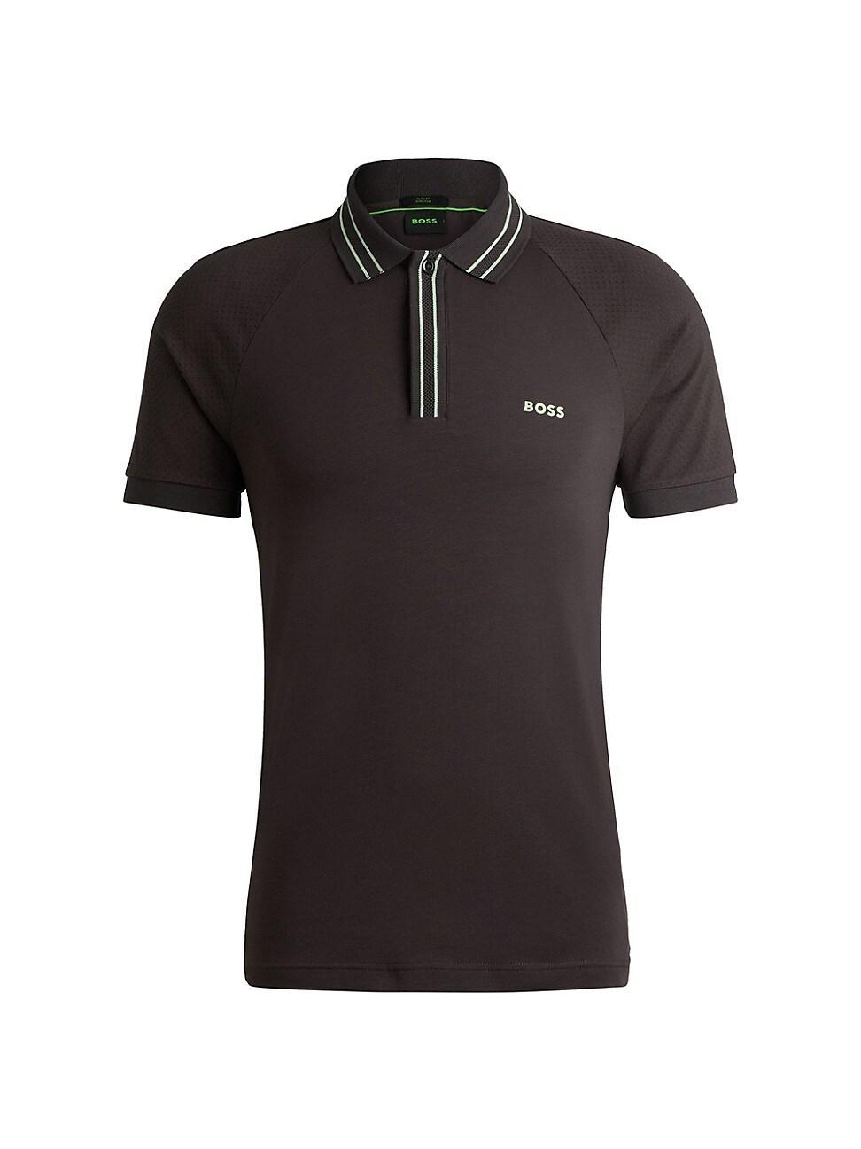 Mens Stretch-Cotton Polo Shirt with Stripes and Logo Product Image